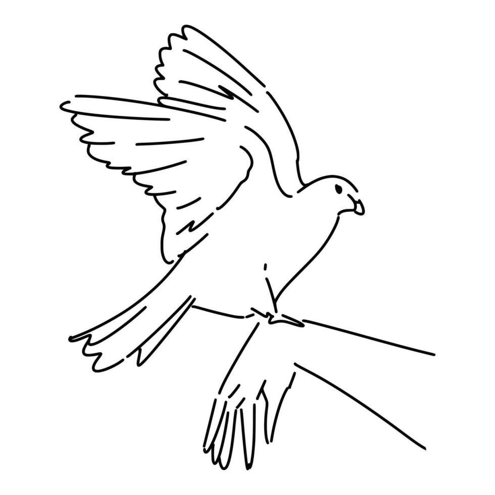 bird perched on hand in sketch style. isolated on white background. hand drawn vector illustration.