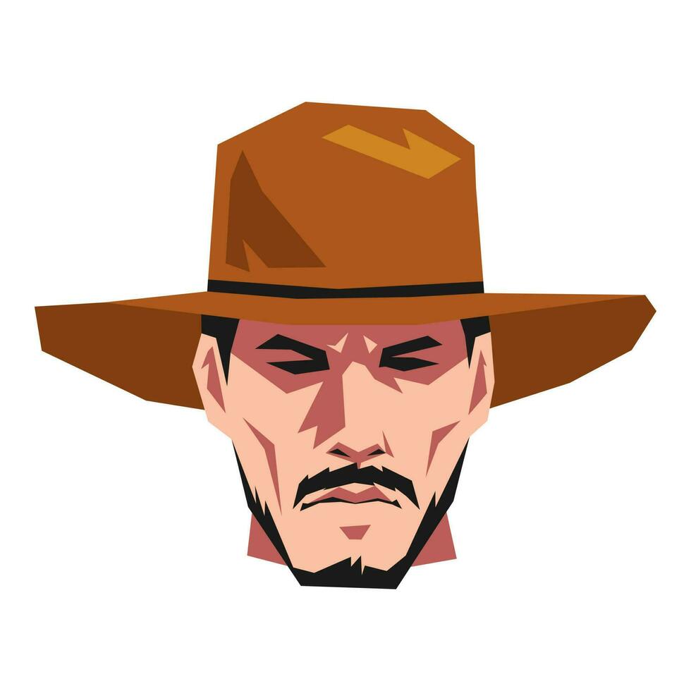 hombre cara en vaquero sombrero. plano vector ilustración.