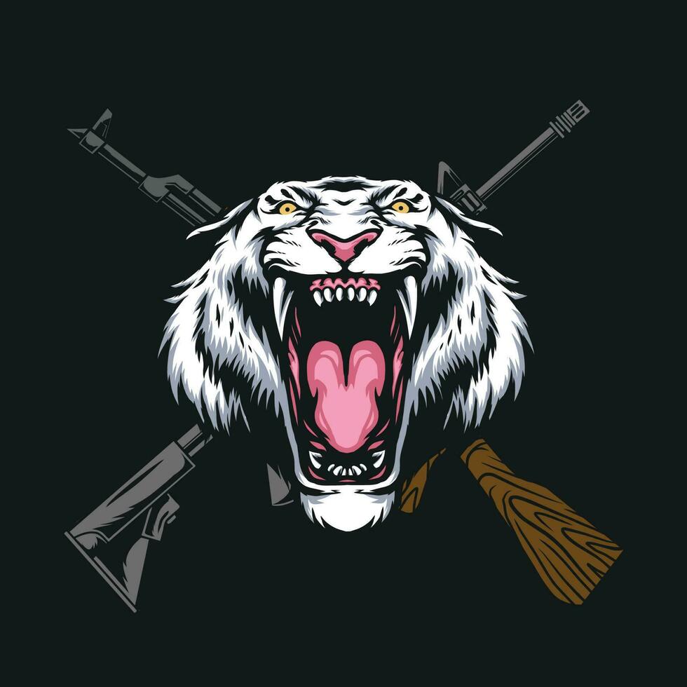 blanco Tigre y arma dibujo vector