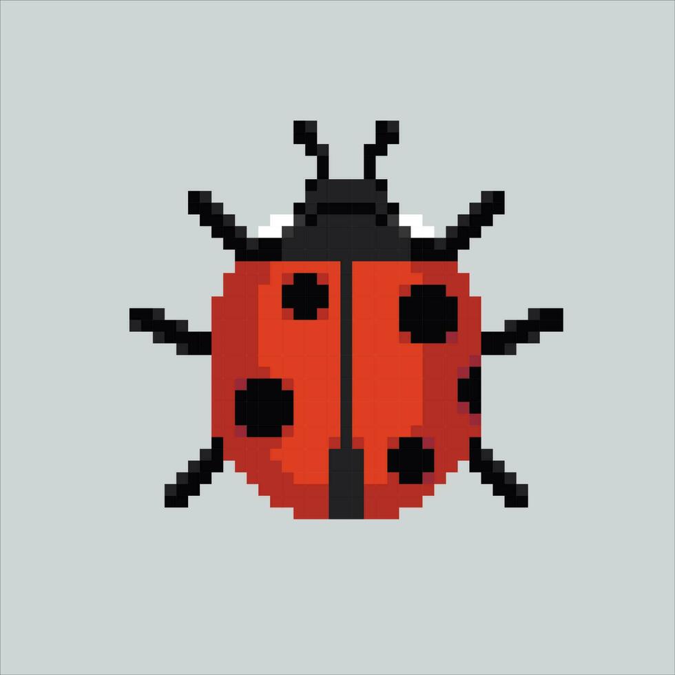 pixel art lady bug. Cute Lady Bug for university and school pixelated design for logo, web, mobile app, badges and patches. Video game sprite. 8-bit. Isolated vector illustration.