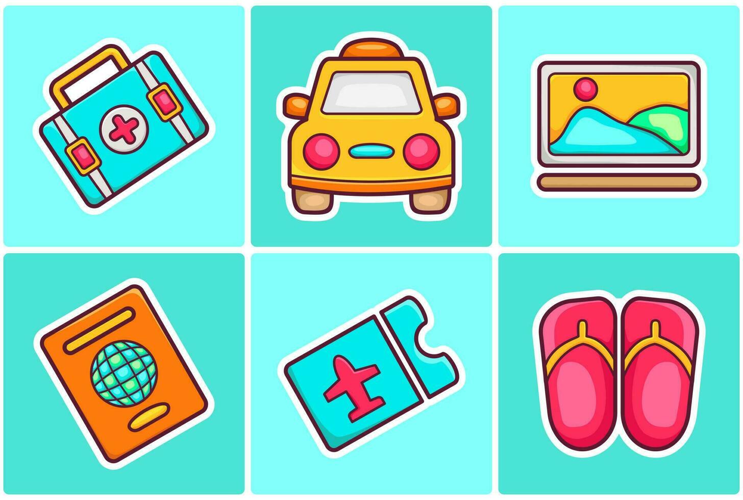 Vector travel sticker icons doodle coloring
