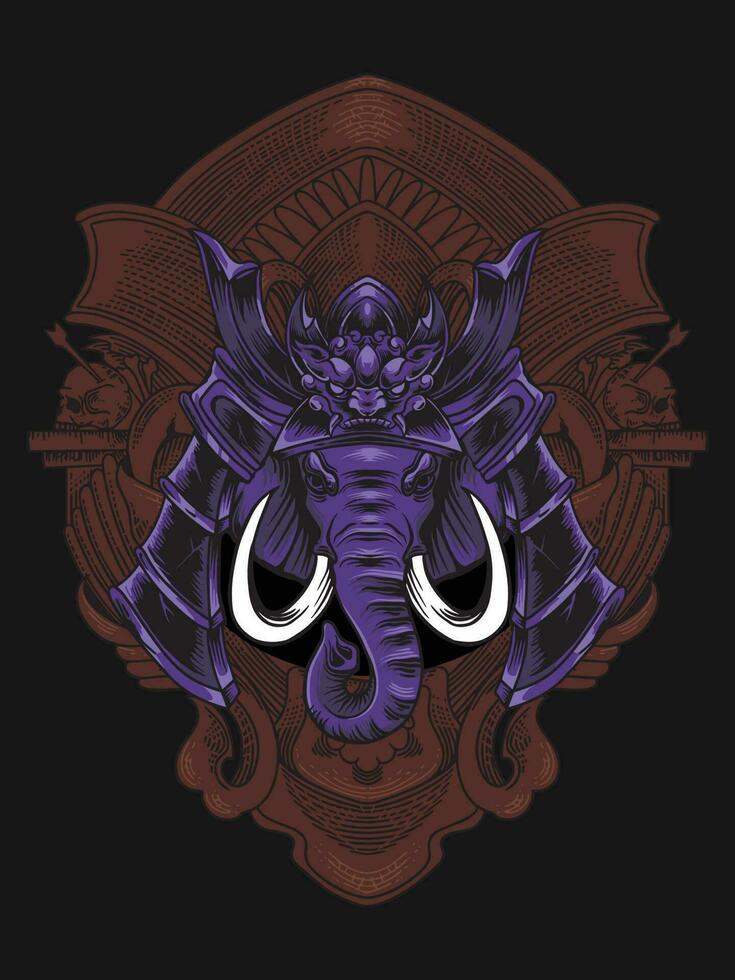 elephant head with japanese style vector