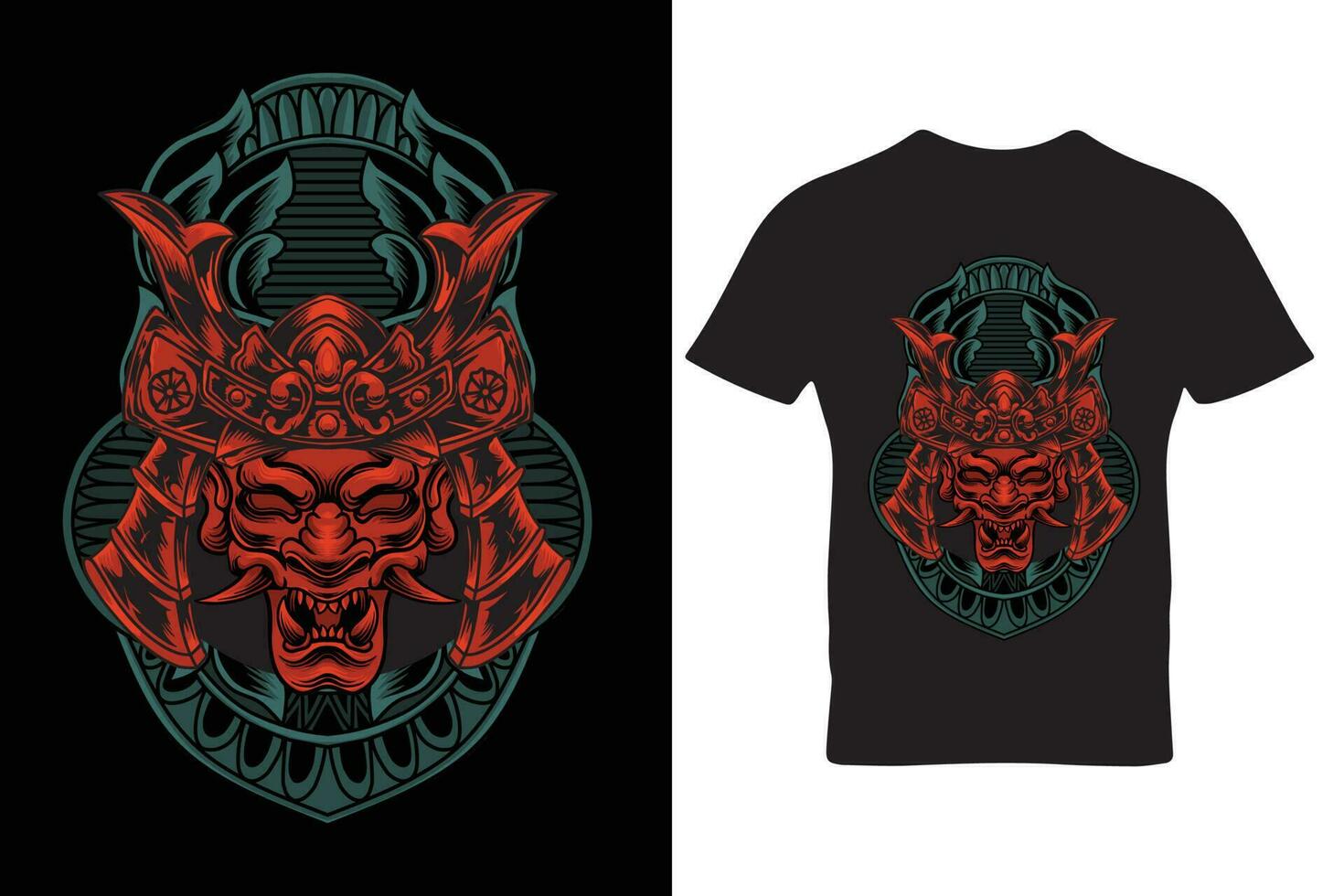 onimask samurai helmet illustration with engraving ornament vector