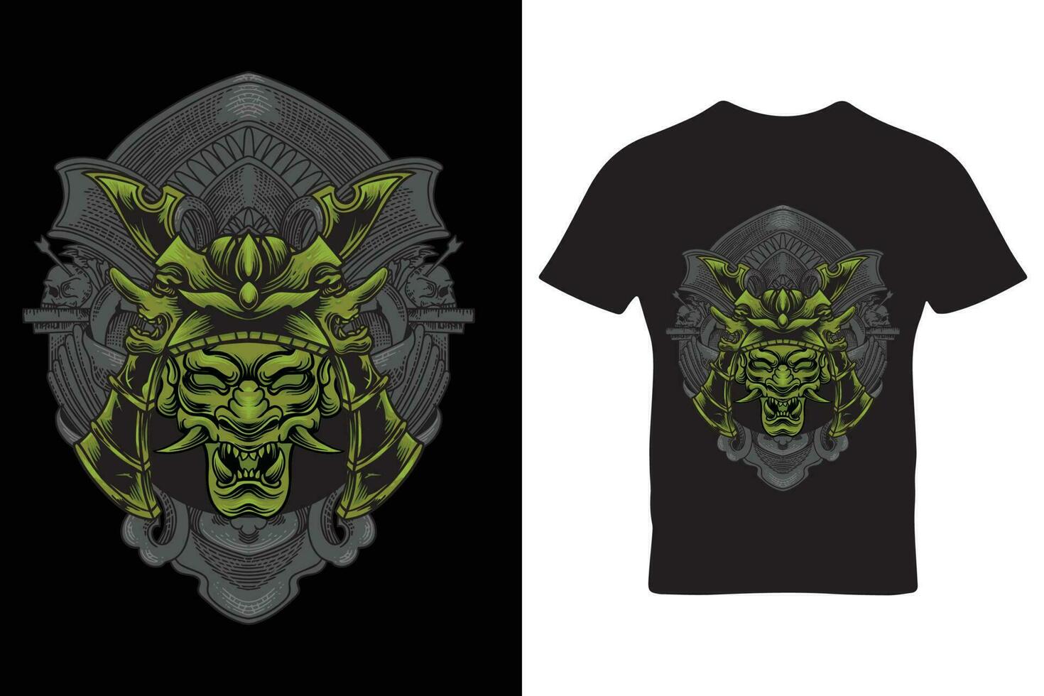 onimask samurai helmet illustration with engraving ornament vector