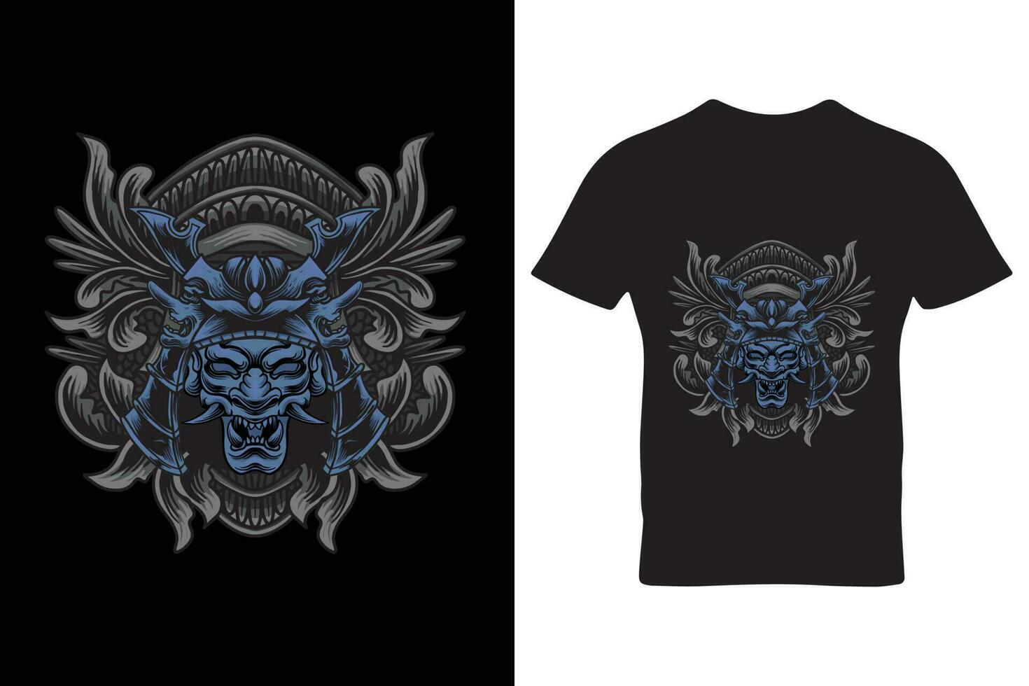 onimask samurai helmet illustration with engraving ornament vector
