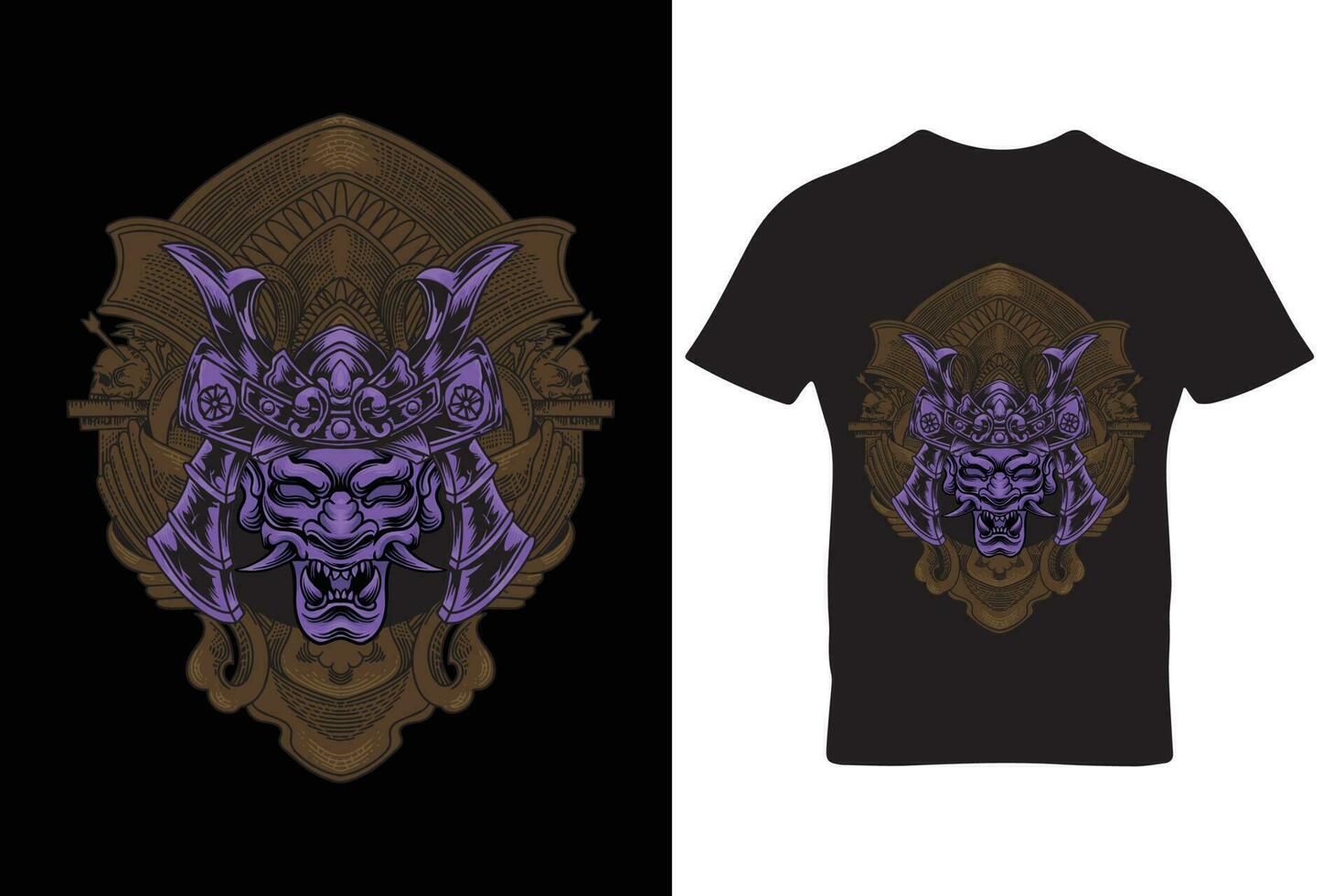 onimask samurai helmet illustration with engraving ornament vector