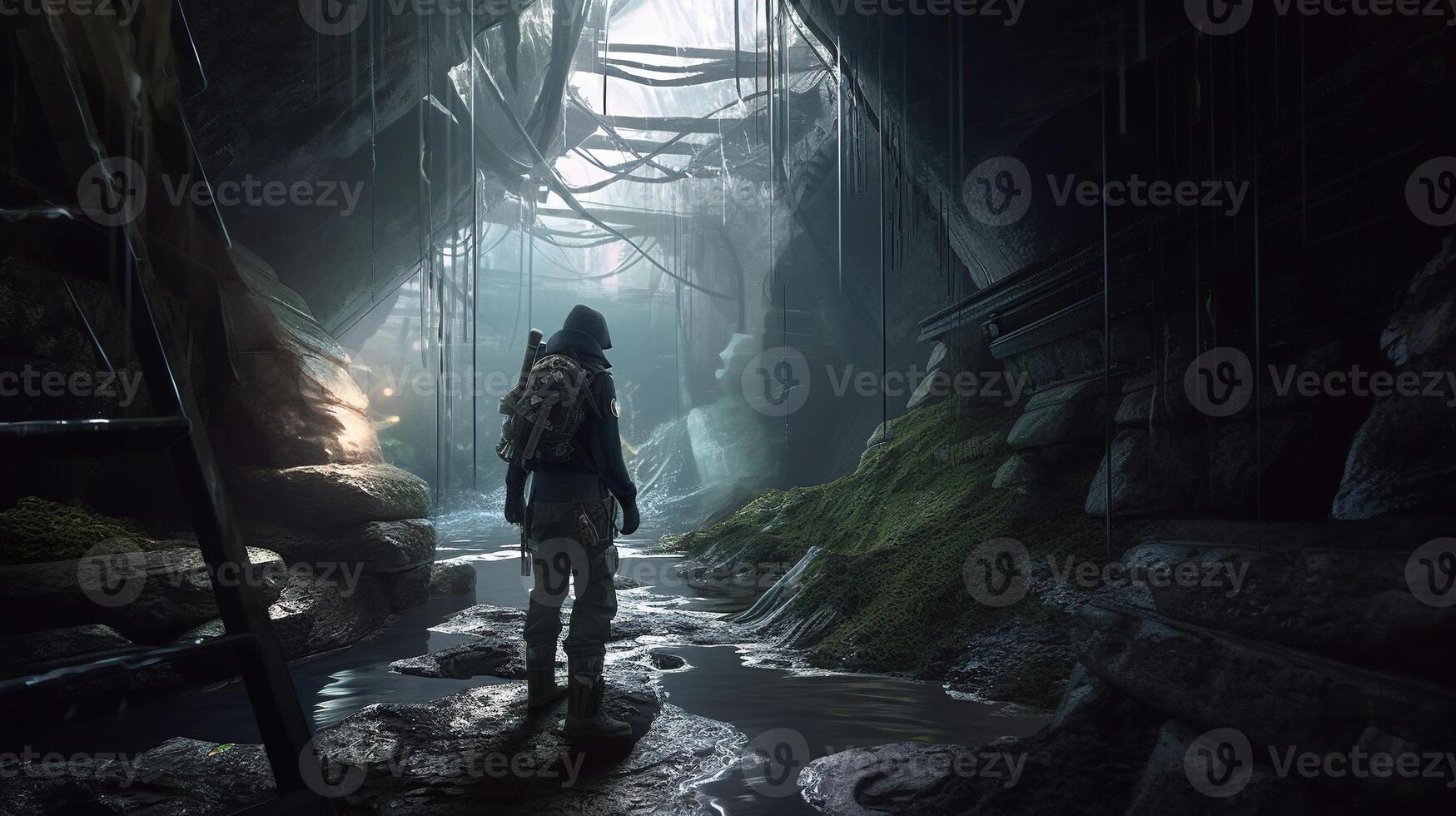 explorer finds diamonds, digital art illustration, photo