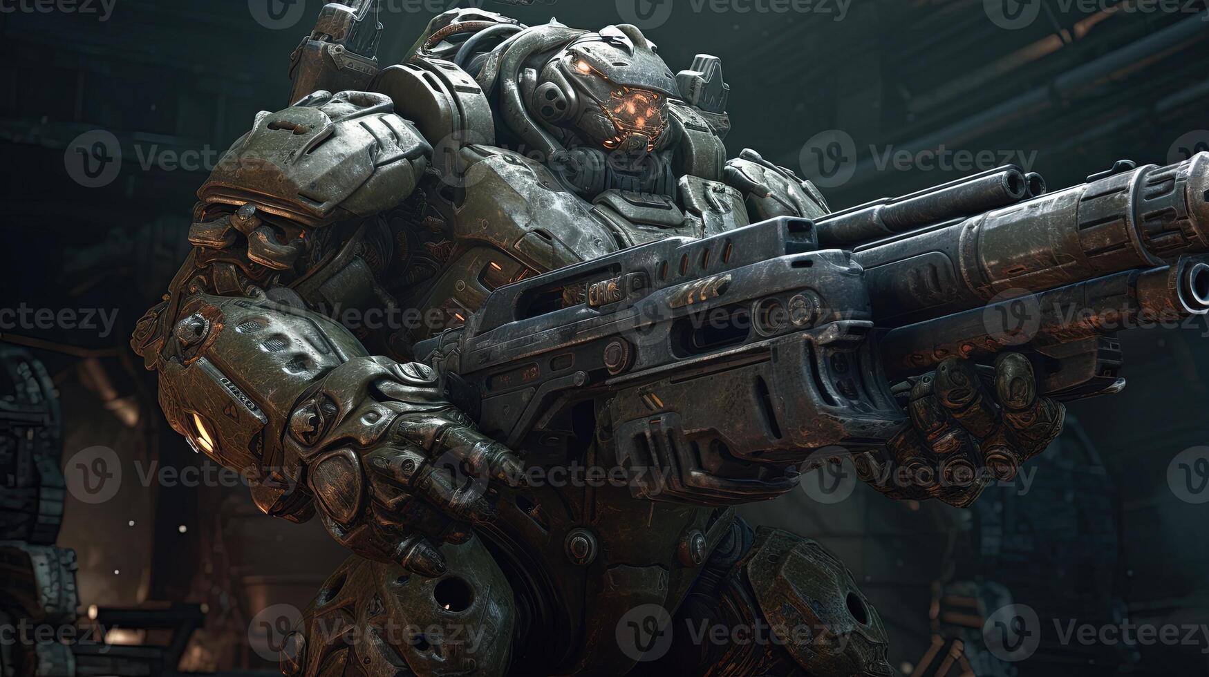 heavy gunner alien soldier, digital art illustration, photo