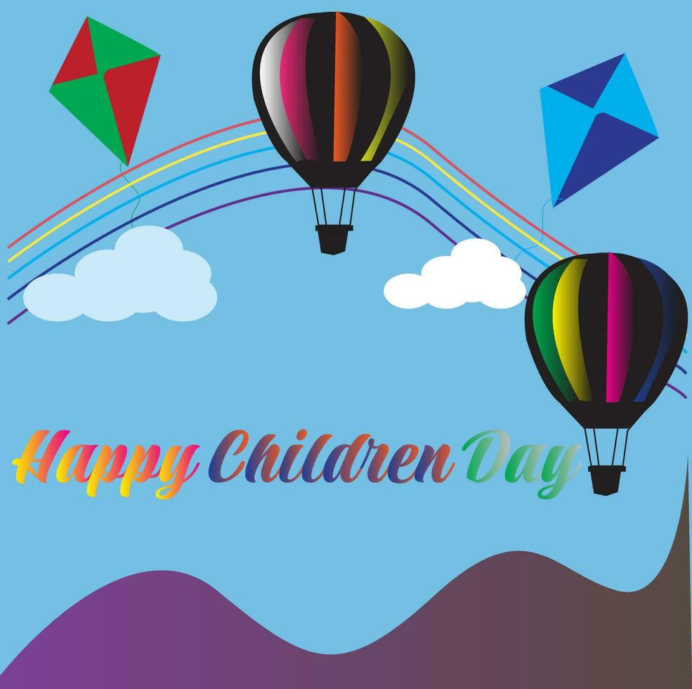 Hot air balloon in sky and background happy children day.For design background abstract. vector