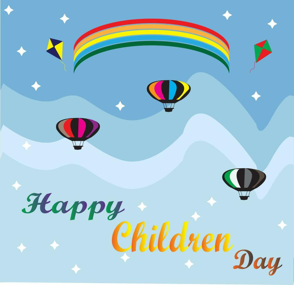 Background light blue  card with rainbow and happy children's day.For design poster happy children's day. vector