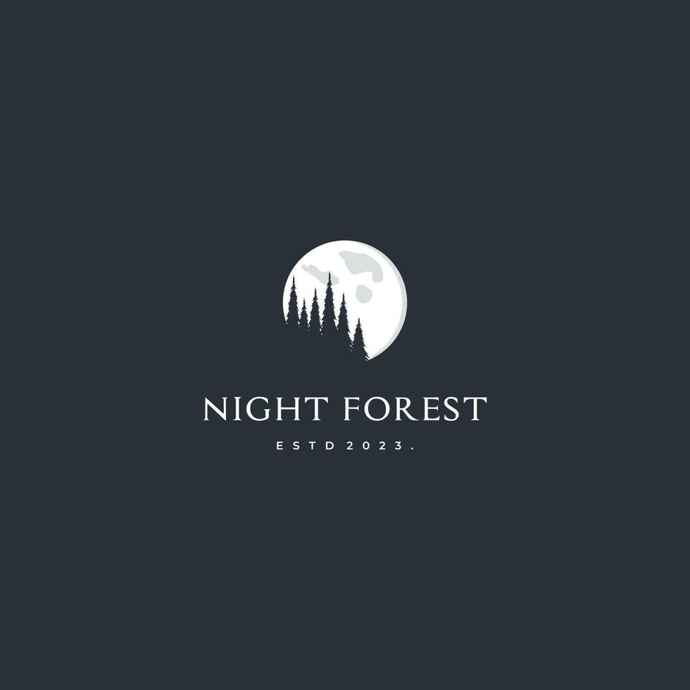evergreen forest at night silhouette logo illustration vector