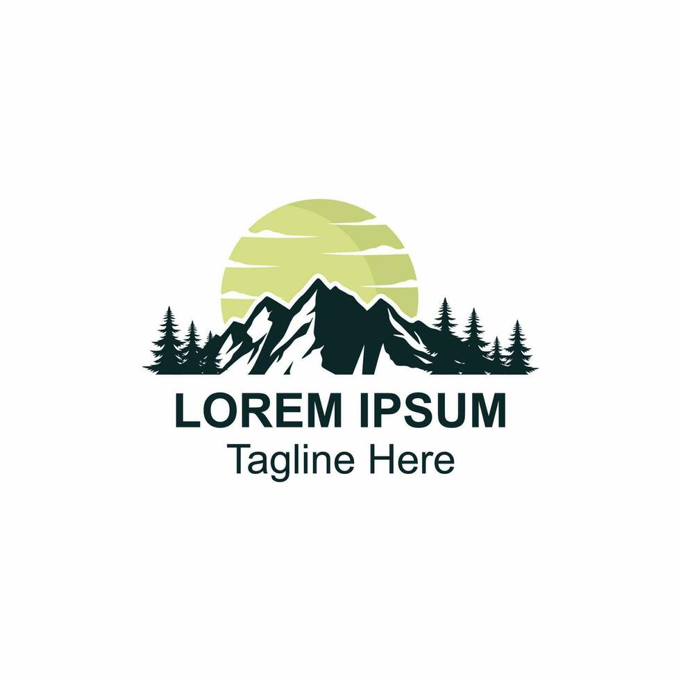 mountain icon adventure logo with green sun vector