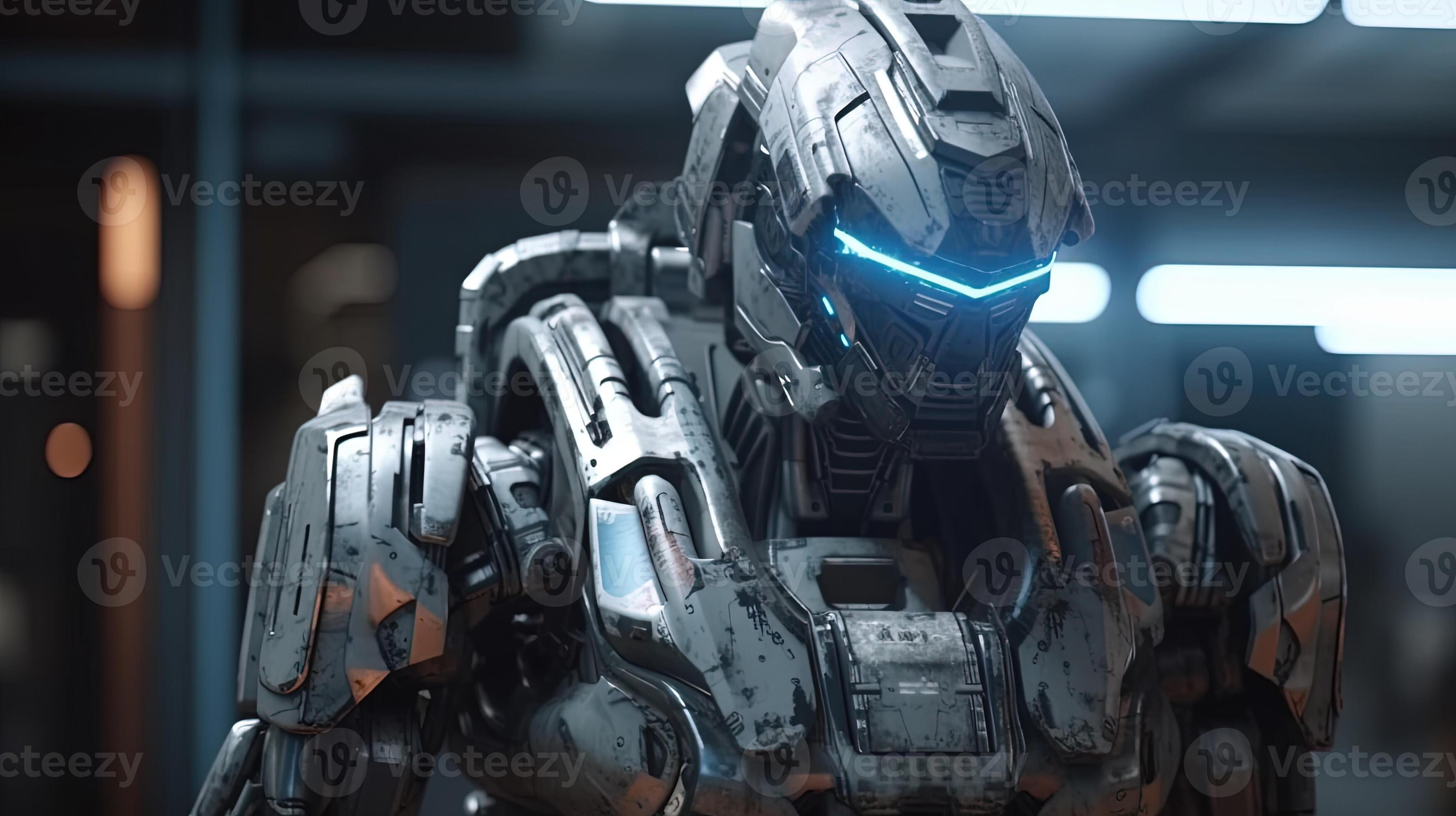 science fiction military robot warrior, digital art illustration