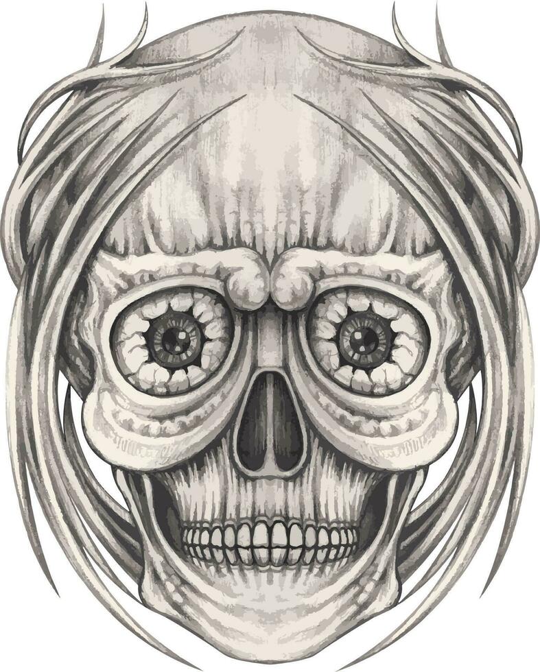 lujoso surrealista cráneo tatuaje. mano dibujo y hacer gráfico vector. vector