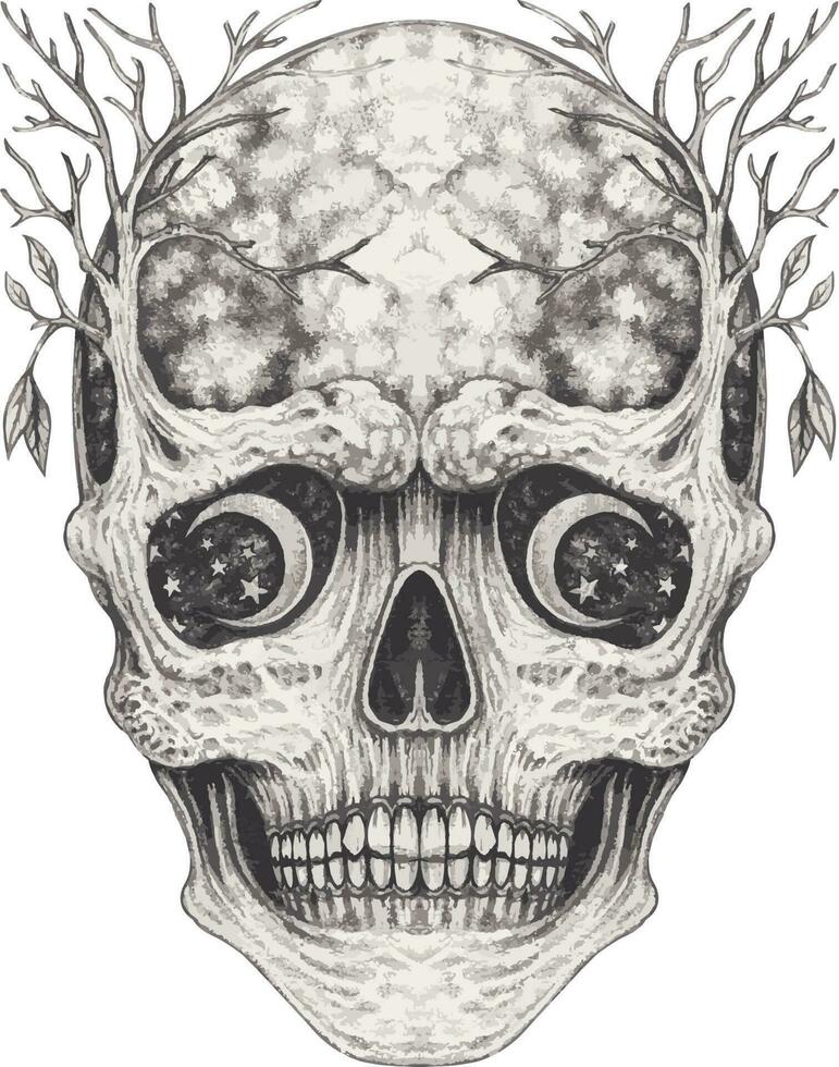 Fancy surreal skull. Hand drawing and make graphic vector. vector