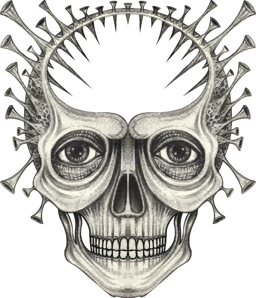 Coronavirus skull. Hand drawing and make graphic vector. vector