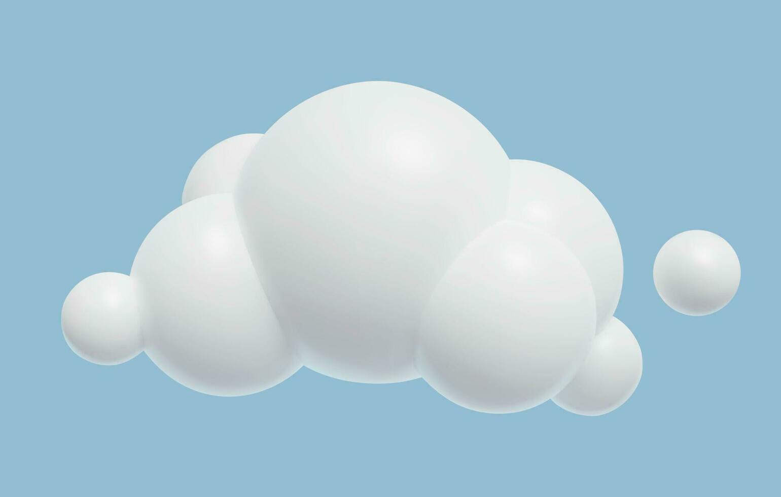 3d white cloud icon. Baby toy cumulus cloud design element on blue sky background. Cute realistic plastic three dimensional vector illustration.