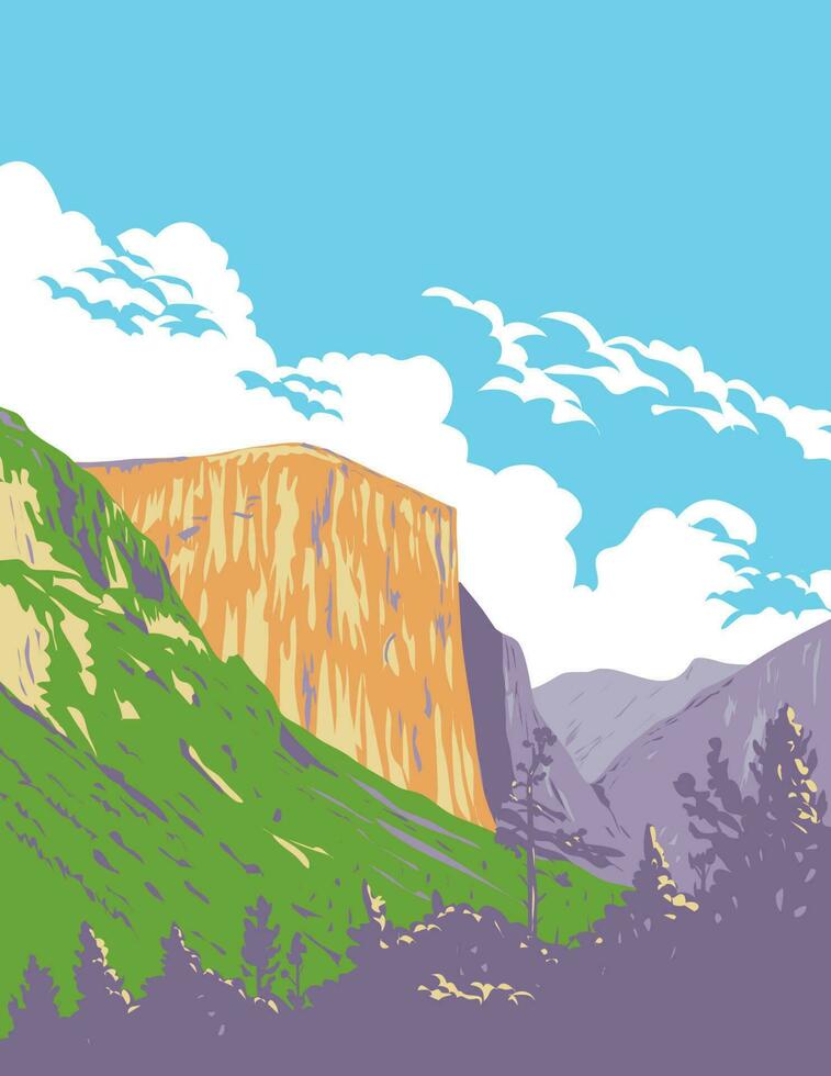 el Capitán desde wawona túnel en estado autopista 41 en yosemite nacional parque California wpa Arte deco póster vector