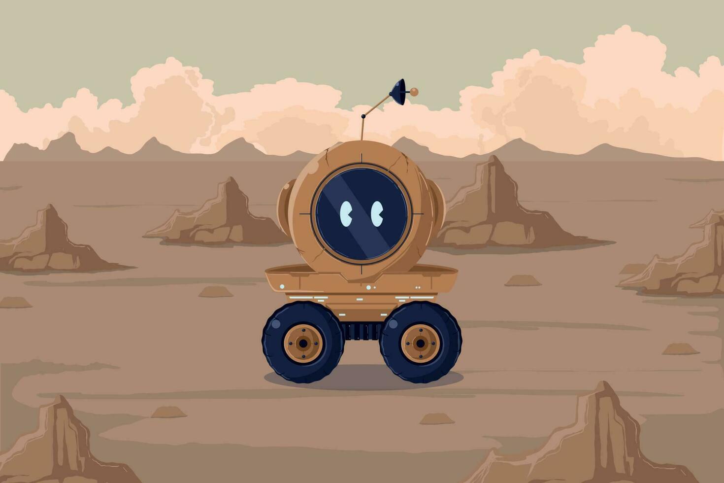 explorer robot touring martian deserts vector