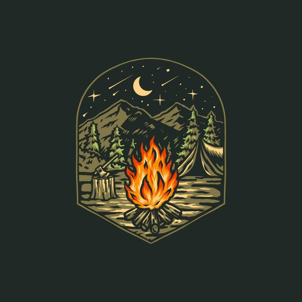 hoguera mano dibujado línea estilo con digital color, vector ilustración