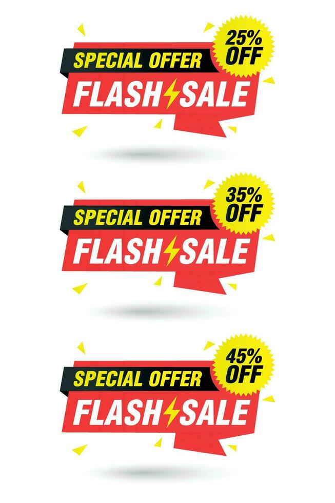 Special offer flash sale origami labels set. Sale 25, 35, 45 off discount vector