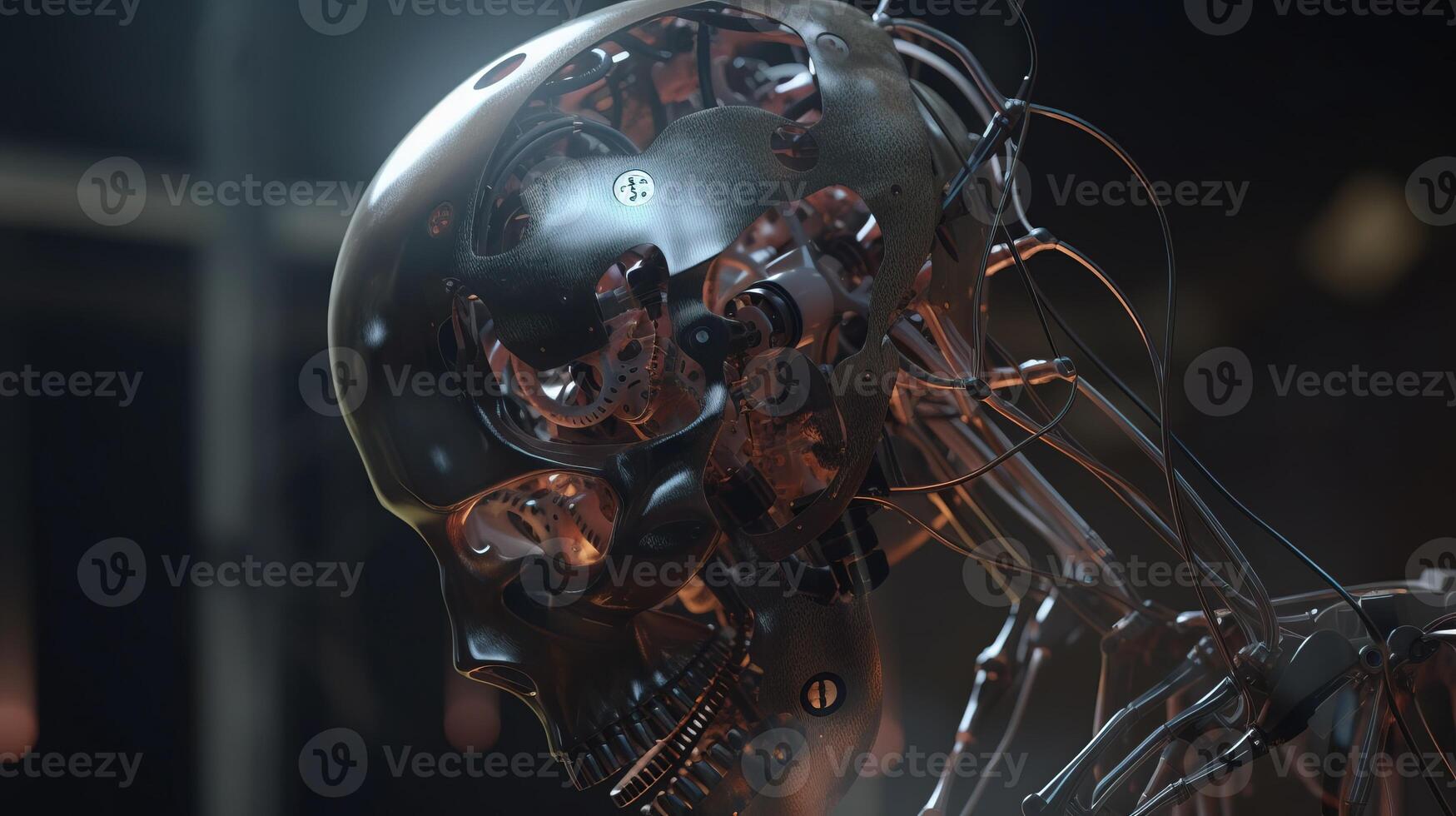 robot brain processes information, digital art illustration, photo