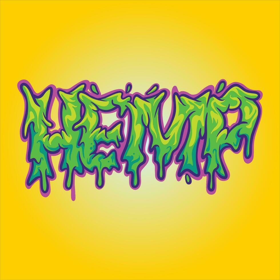 Hemp typeface word with melted letter illustrations vector