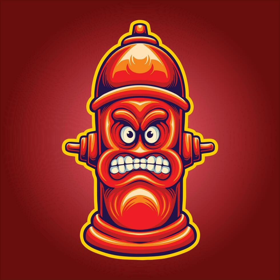 Hydrant hose fierce fire fighter logo illustration vector