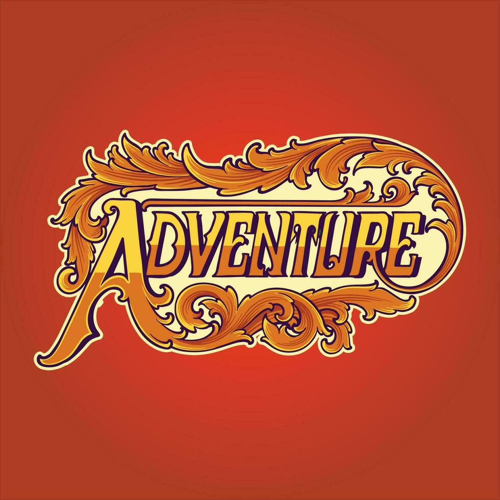 Adventure lettering word with classic ornament logo illustrations vector