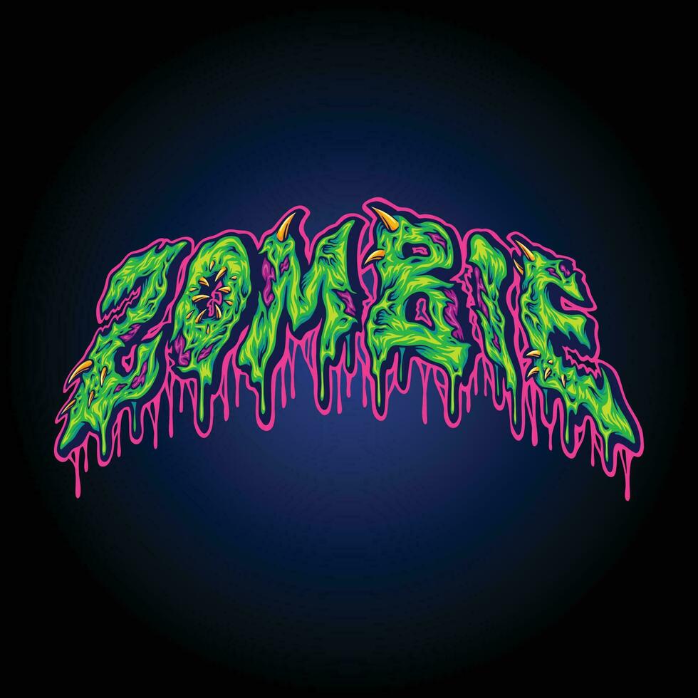 Zombie word lettering with melted text logo illustrations vector