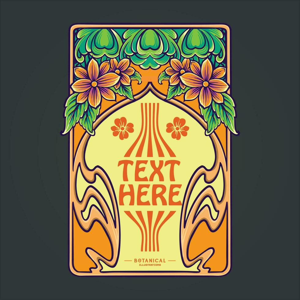 Classic art nouveau border with vintage flourish ornament illustrations vector