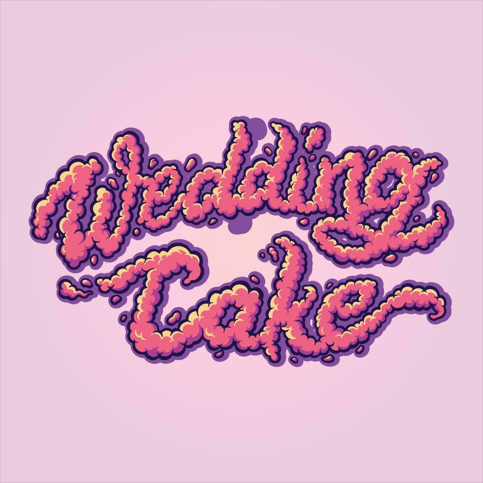 Wedding cake lettering word with smoke text illustrations vector
