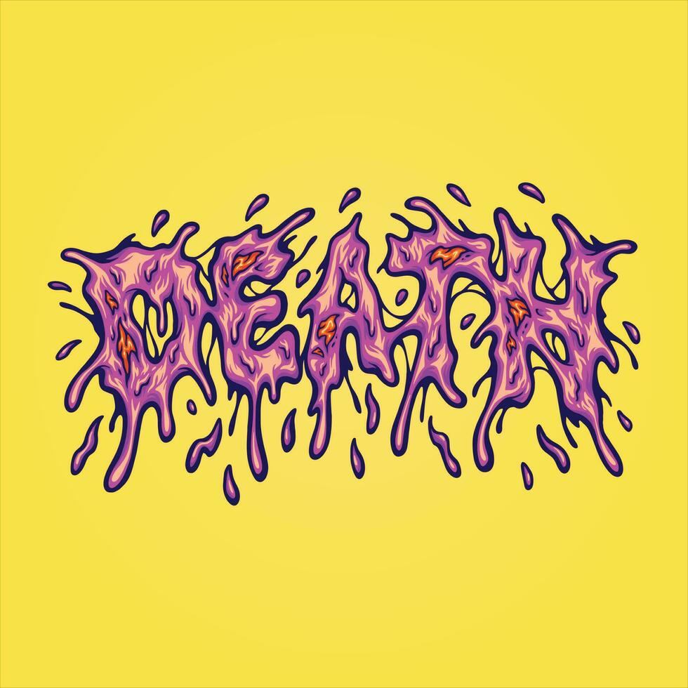 Death word lettering with slimy rotten text illustrations vector