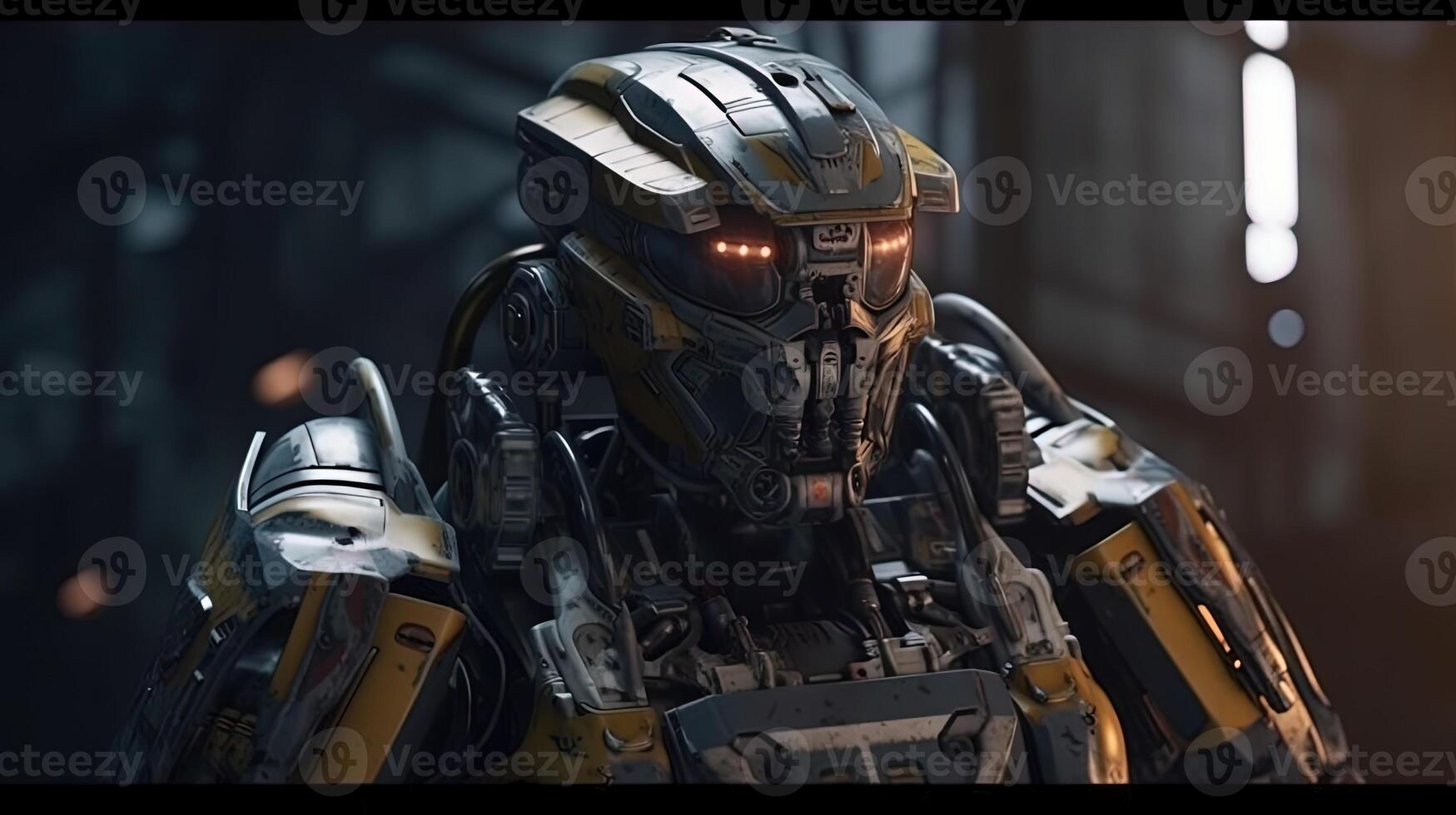 science fiction military robot warrior, digital art illustration, photo