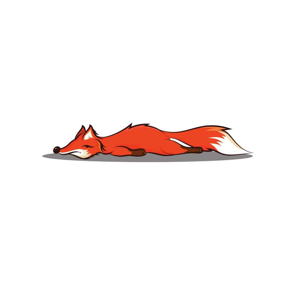 flat vector design, illustration of a stupid lazy fox