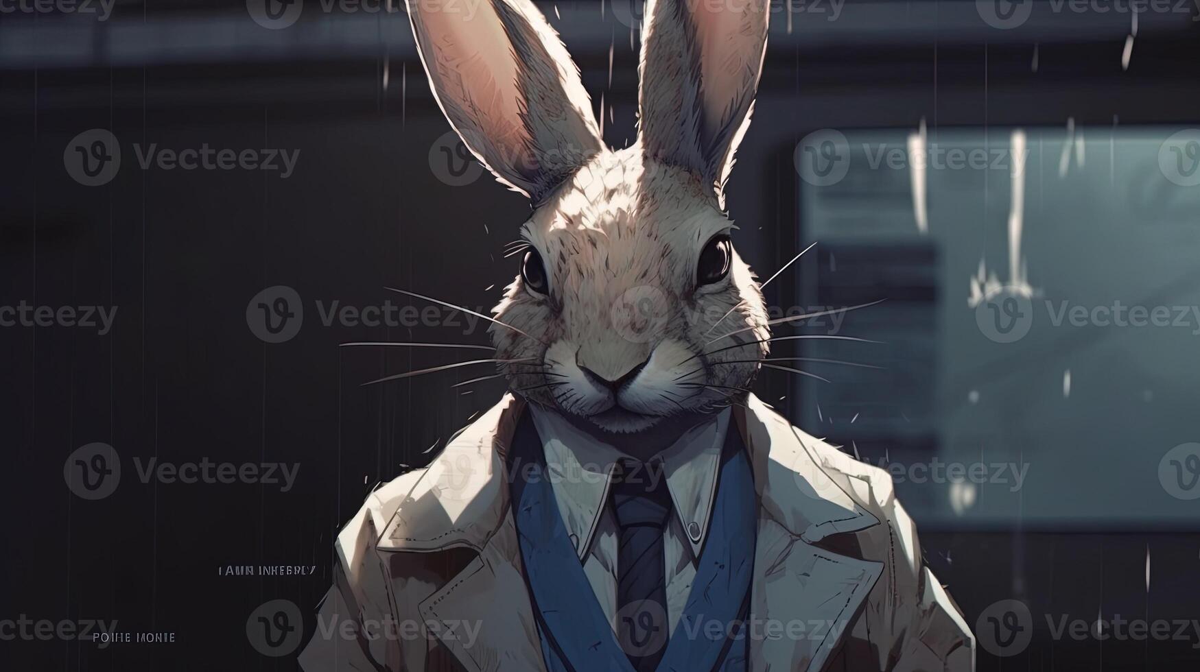 anthropomorphic stylish rabbit, digital art illustration, photo