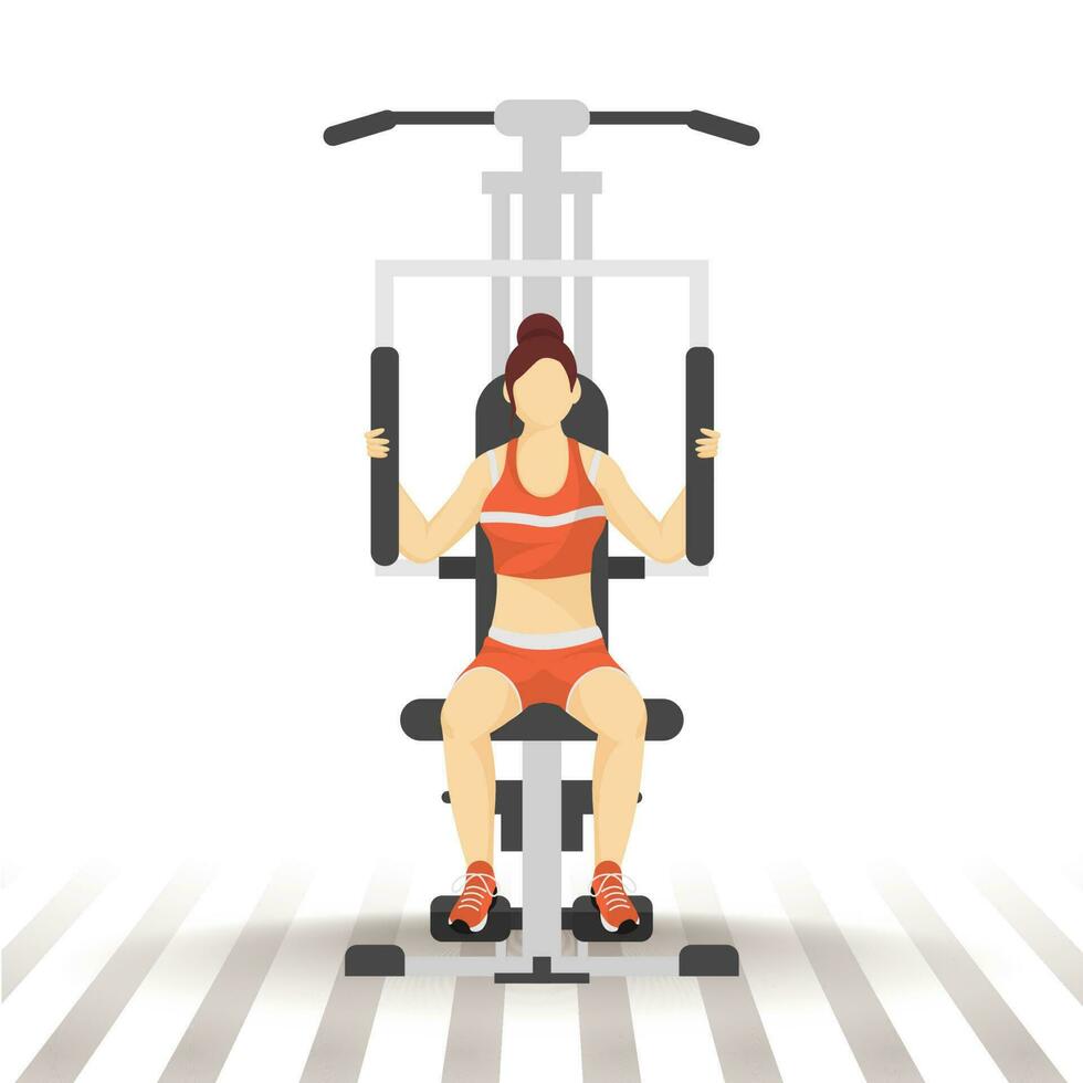 Faceless woman exercising by lat machine on white background. vector
