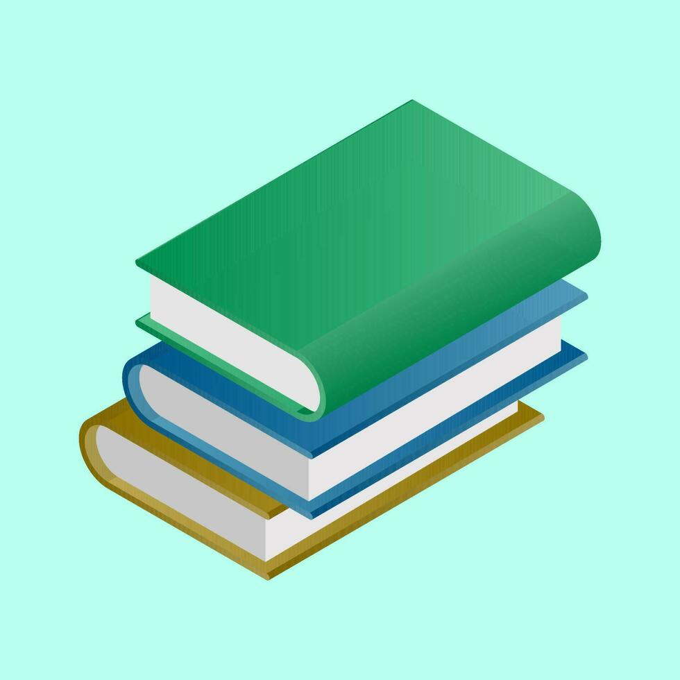 Stack of Books in 3d style on green background. vector