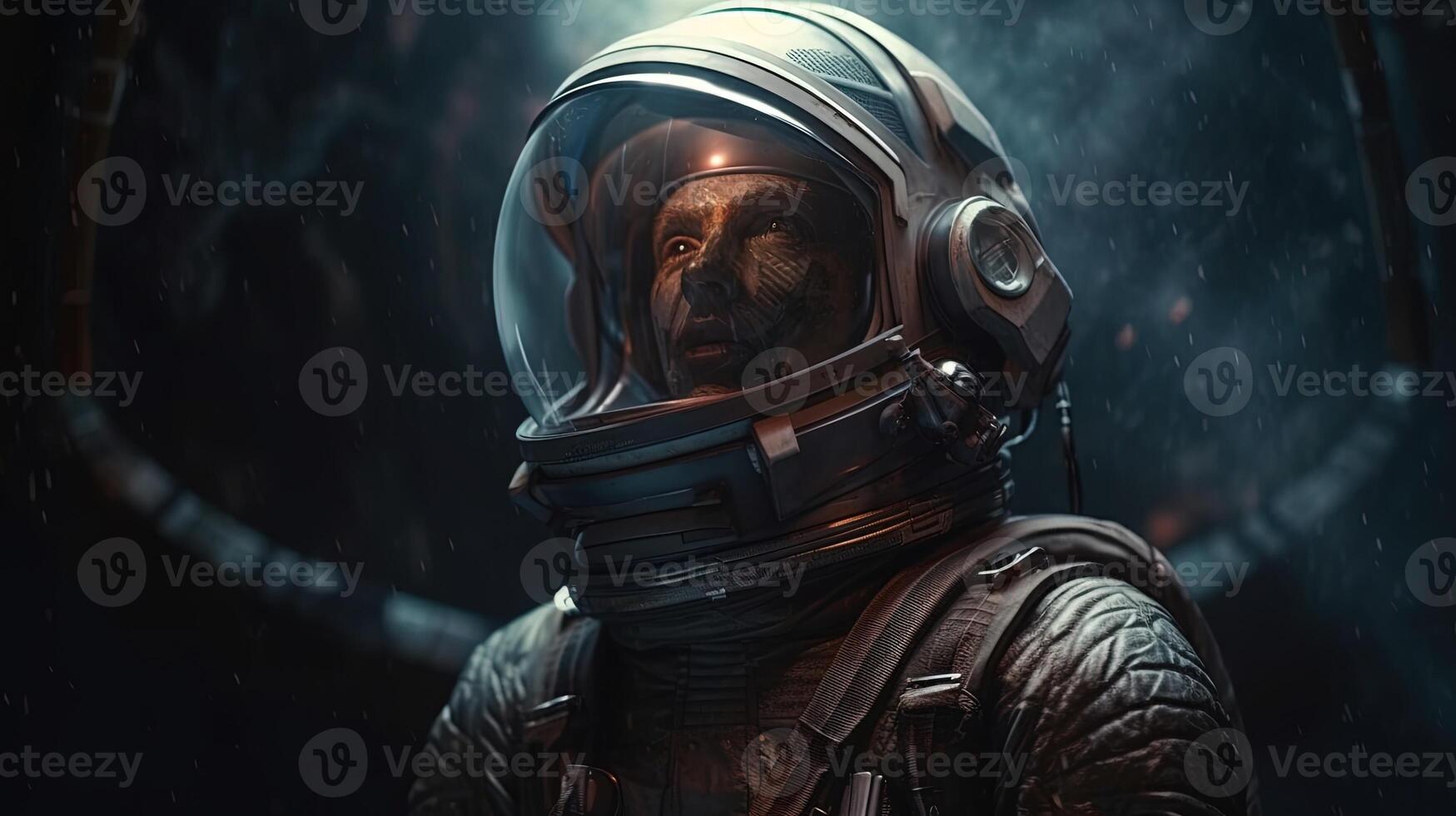 creepy black astronaut, digital art illustration, photo