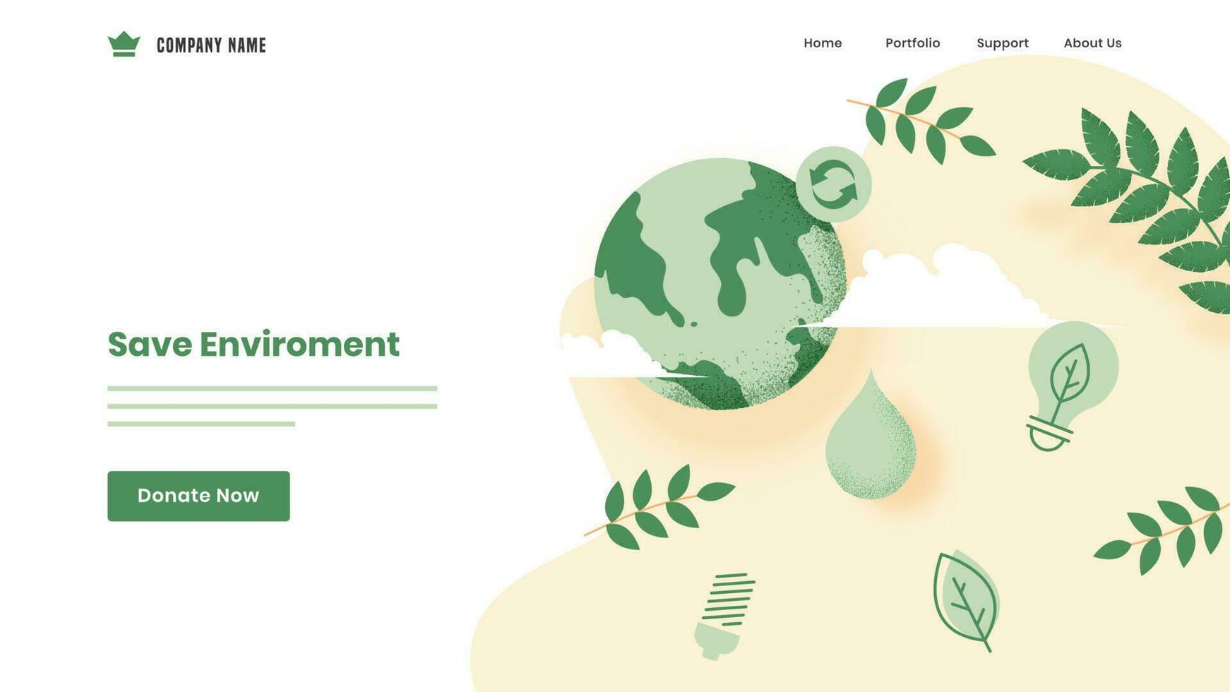 Save Environment concept based landing page design with earth globe, leaves and eco bulb on white background. vector