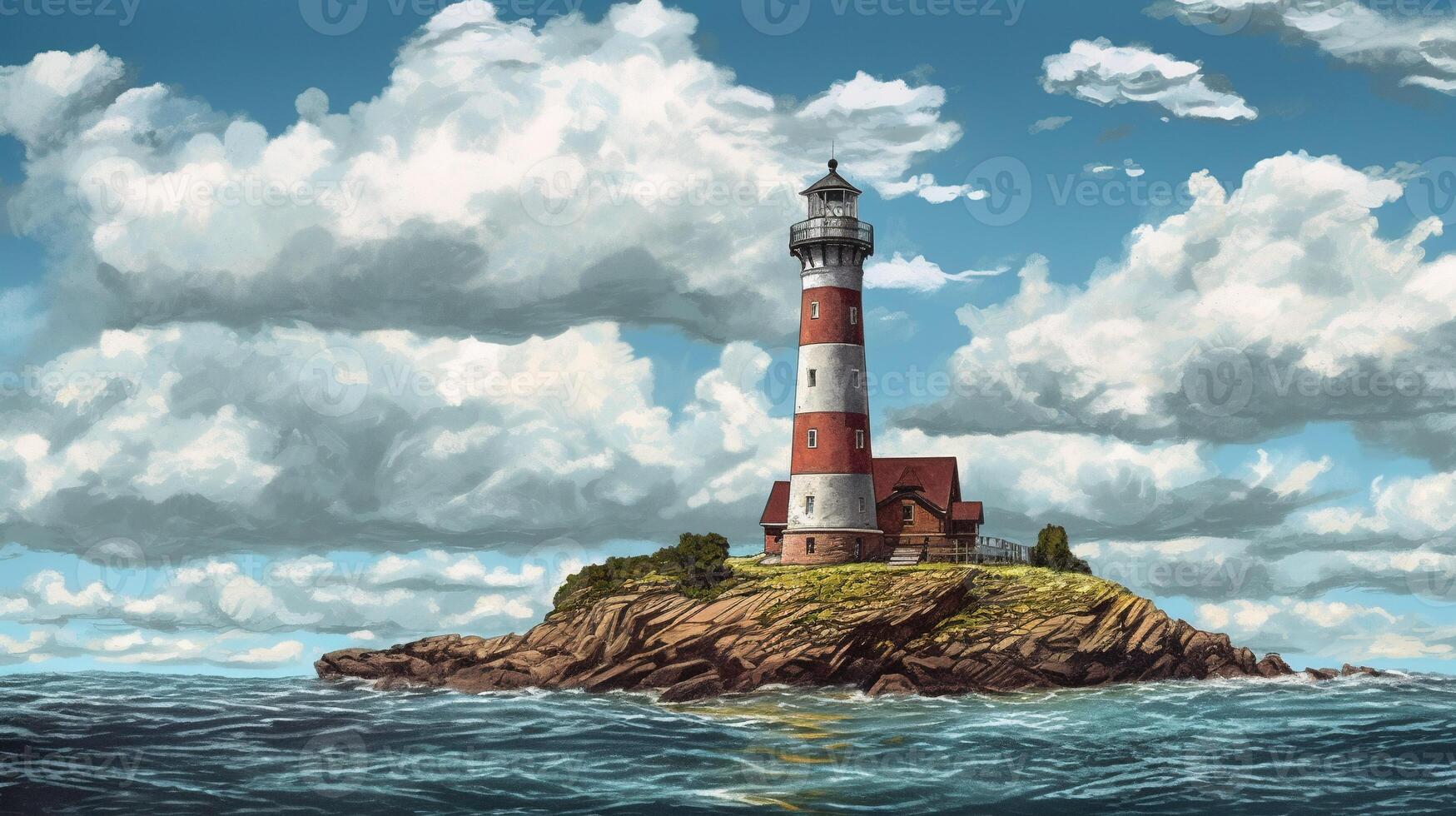 lighthouse, digital art illustration, photo