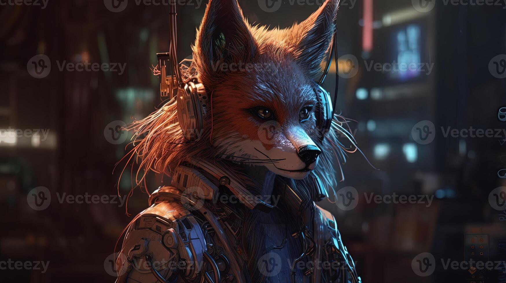 hacker fox, digital art illustration, photo