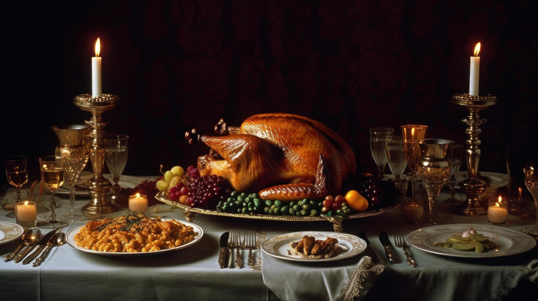 tradicional acción de gracias cena. ilustración ai generativo foto