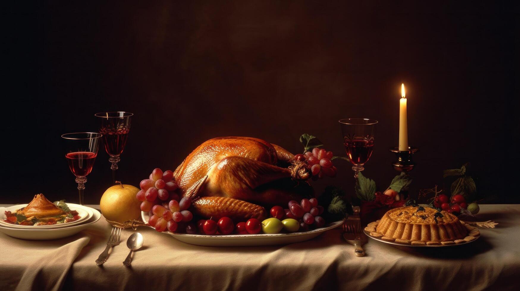 Traditional thanksgiving dinner. Illustration photo