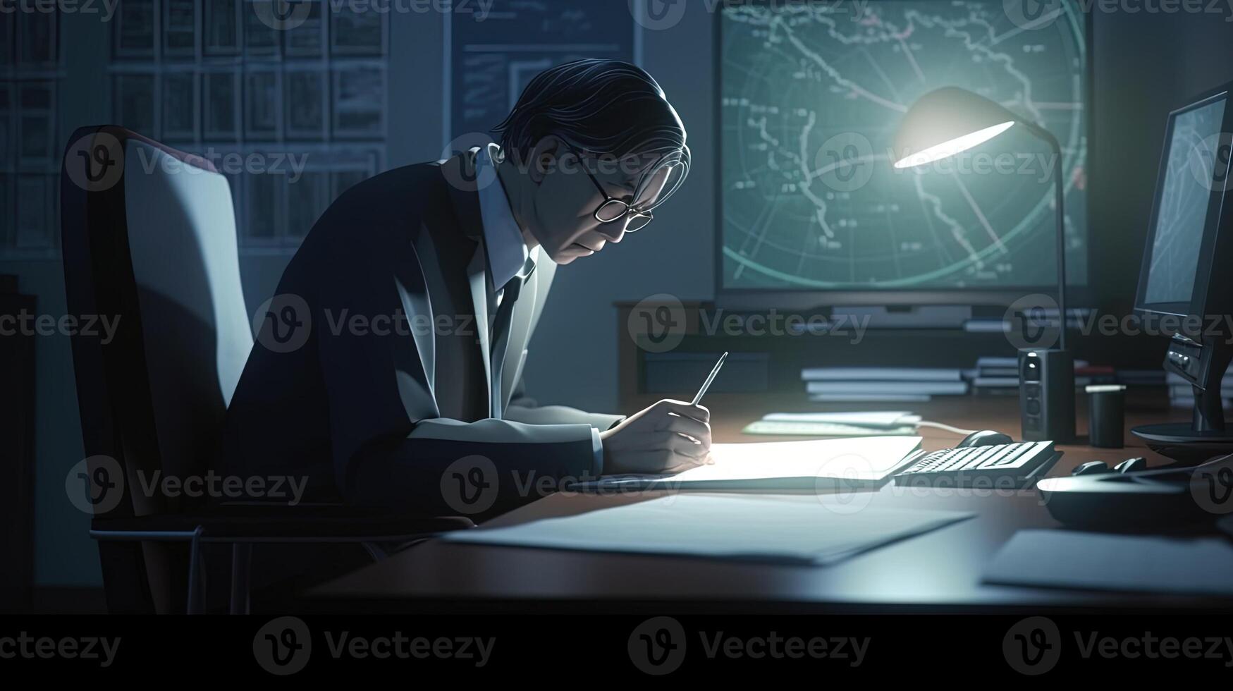 businessman working, digital art illustration, photo