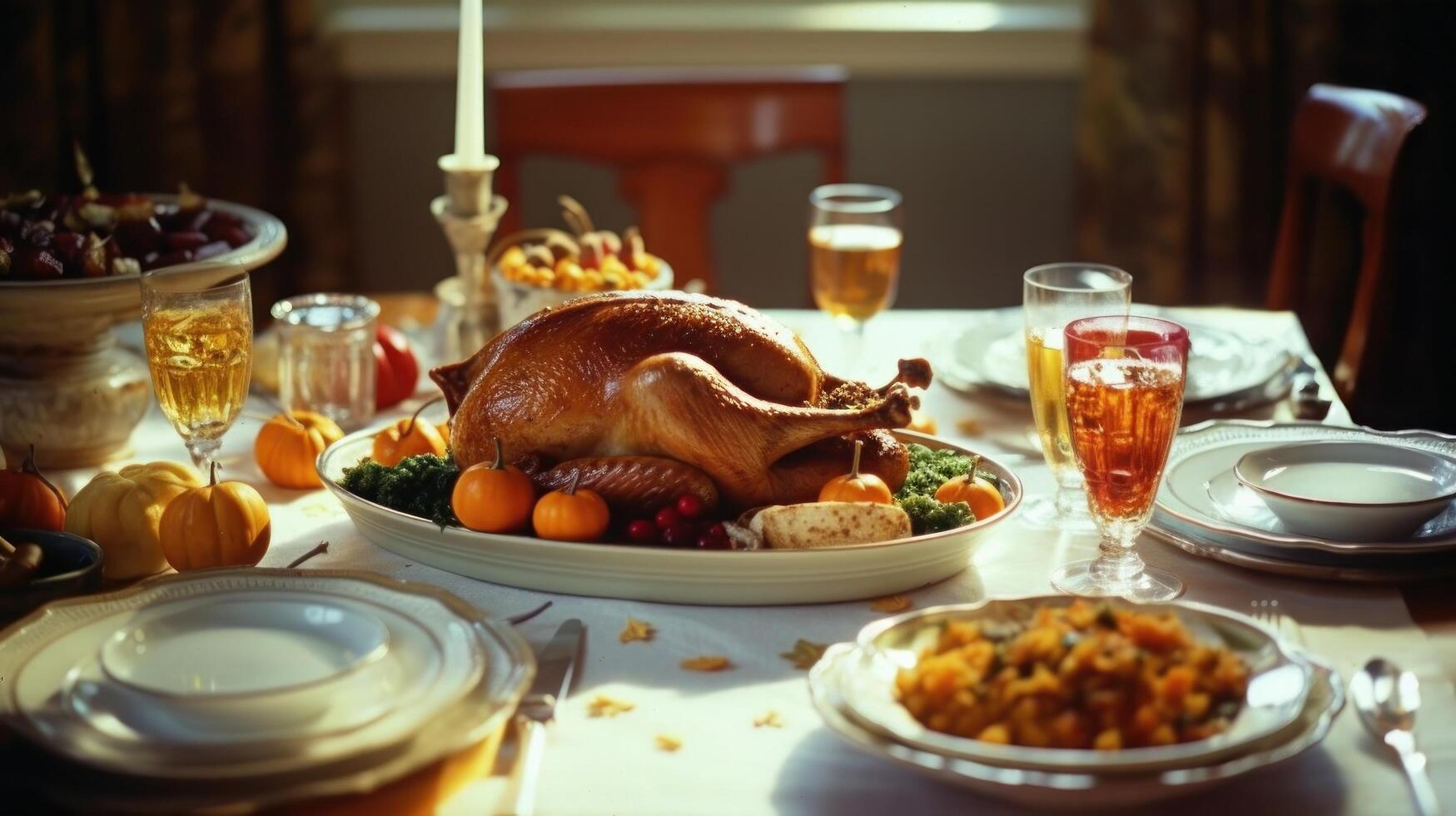 tradicional acción de gracias cena. ilustración ai generativo foto