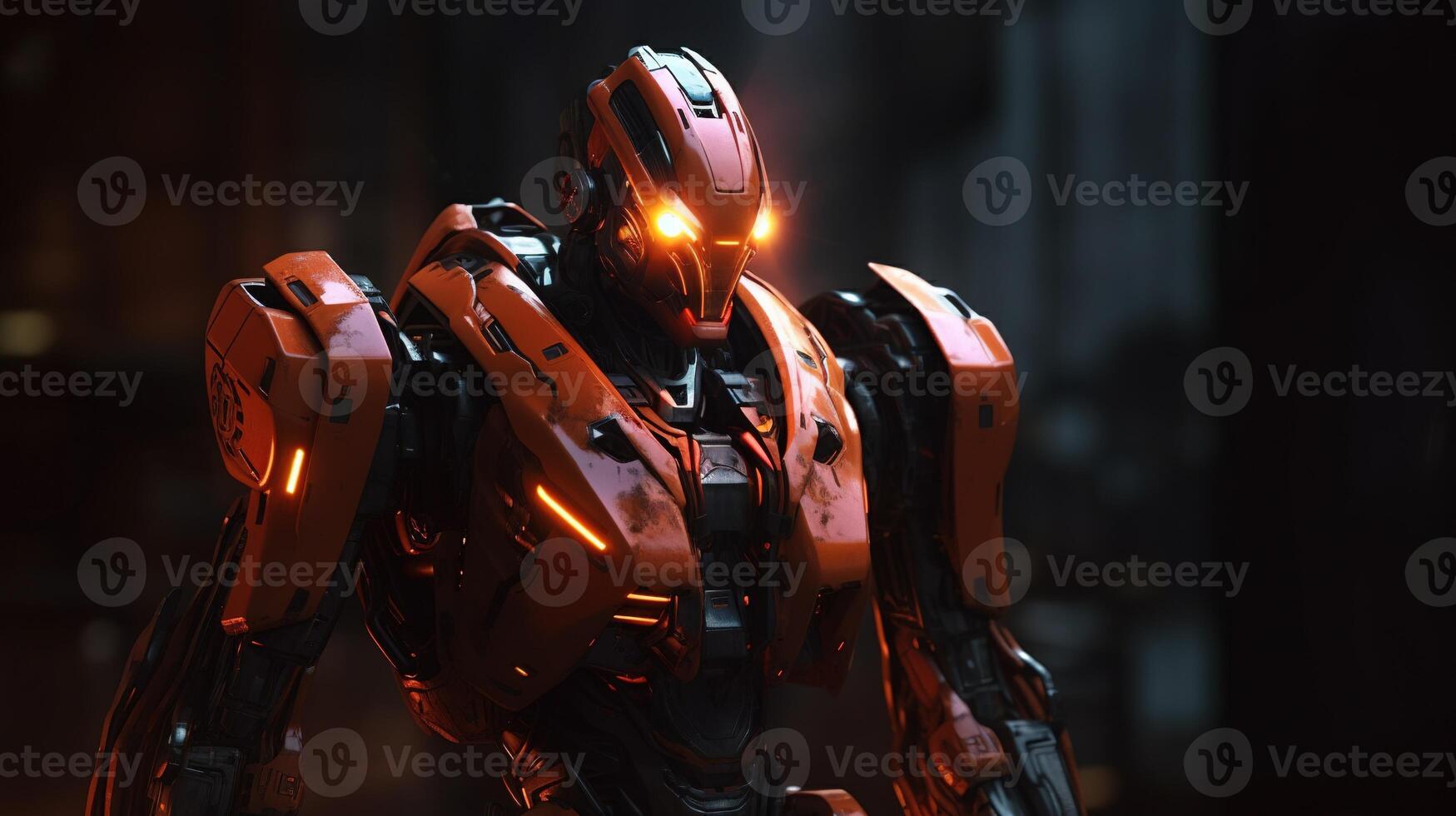 modern robot with fiery red and orange, digital art illustration, photo