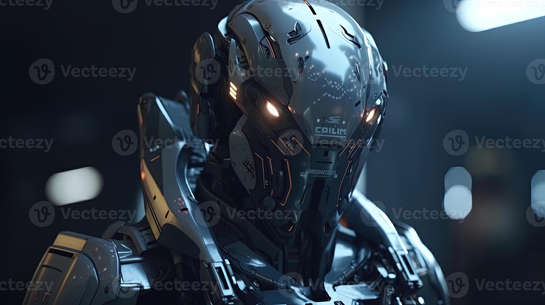 science fiction military robot warrior, digital art illustration