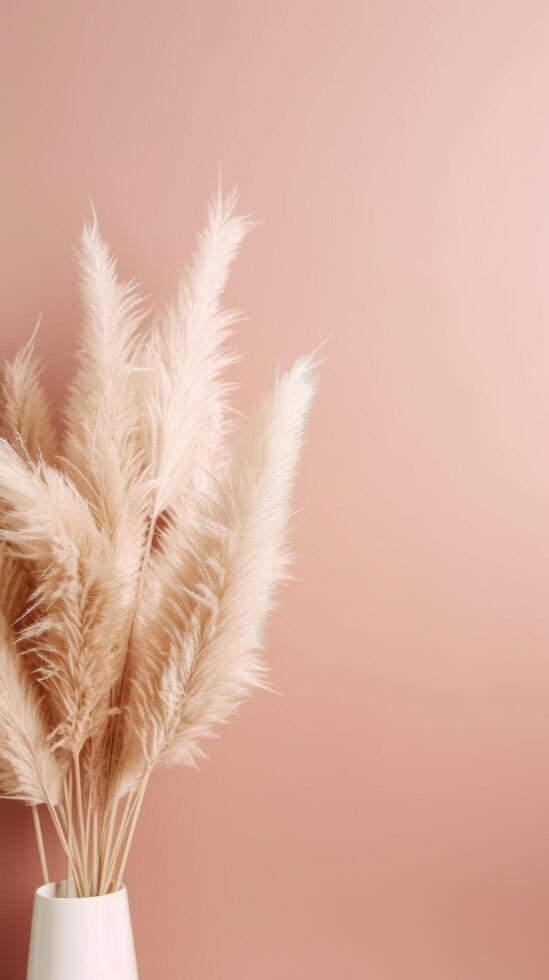 Pampas grass beige minimalist background. Illustration photo