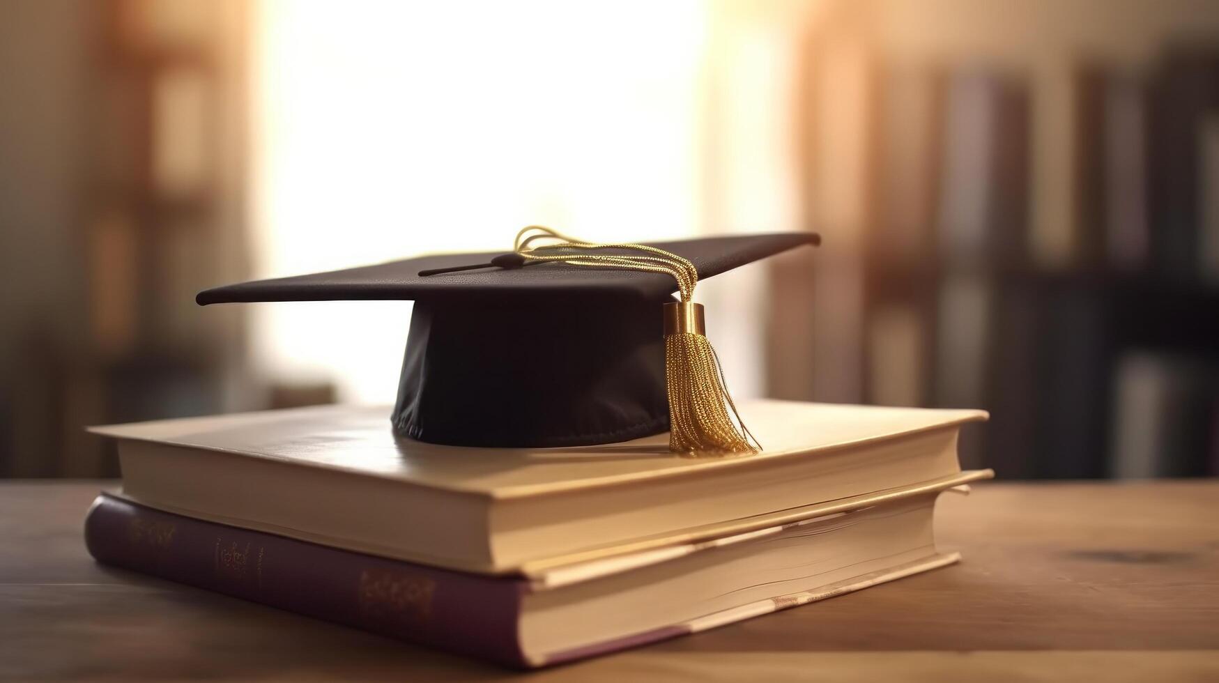 Books and graduation cap. Illustration photo